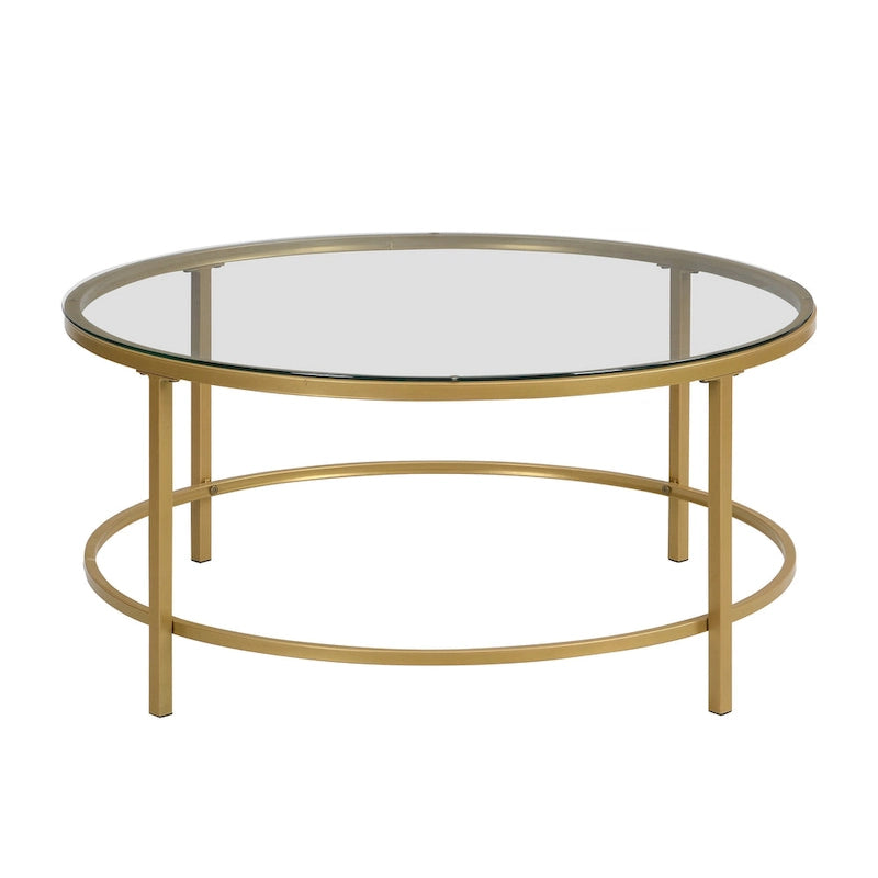 Table basse ronde imitation marbre — Dorée