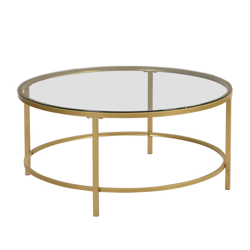 Table basse ronde imitation marbre — Dorée