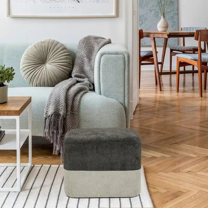 Pouf carré en tissu – Repose-pieds patchwork bicolore