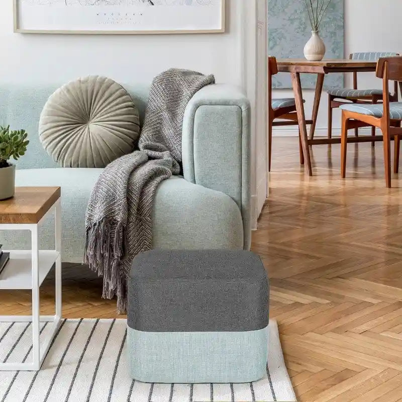 Pouf carré en tissu – Repose-pieds patchwork bicolore