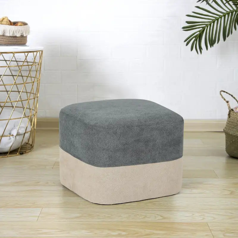 Pouf carré en tissu – Repose-pieds patchwork bicolore