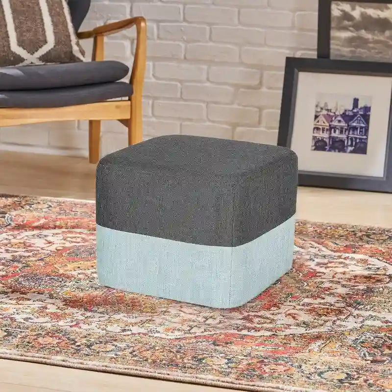 Pouf carré en tissu – Repose-pieds patchwork bicolore