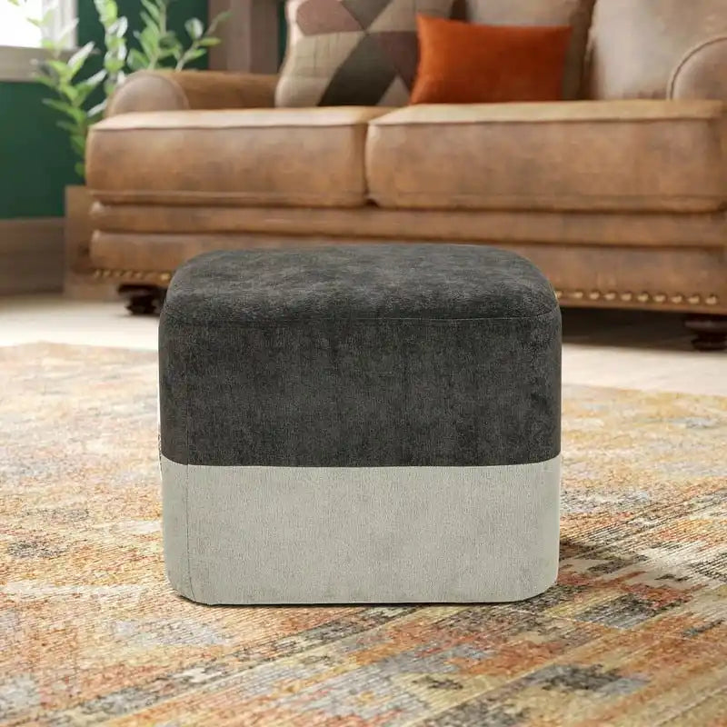 Pouf carré en tissu – Repose-pieds patchwork bicolore