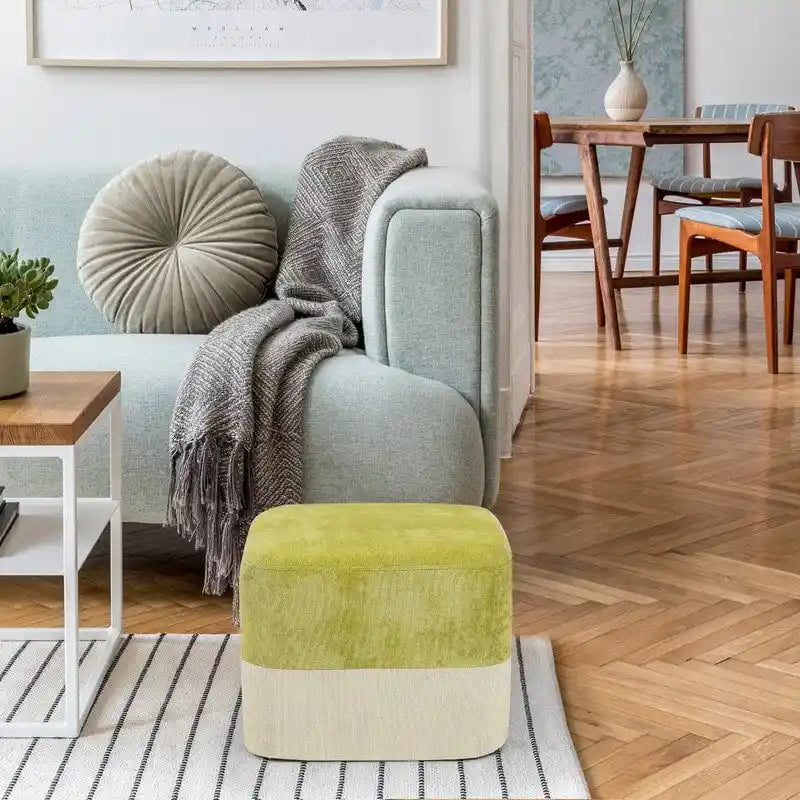 Pouf carré en tissu – Repose-pieds patchwork bicolore