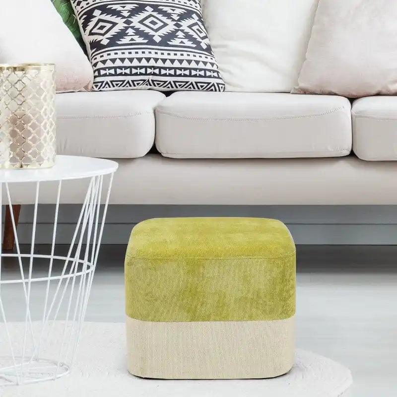 Pouf carré en tissu – Repose-pieds patchwork bicolore