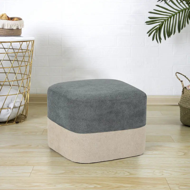 Pouf carré en tissu – Repose-pieds patchwork bicolore