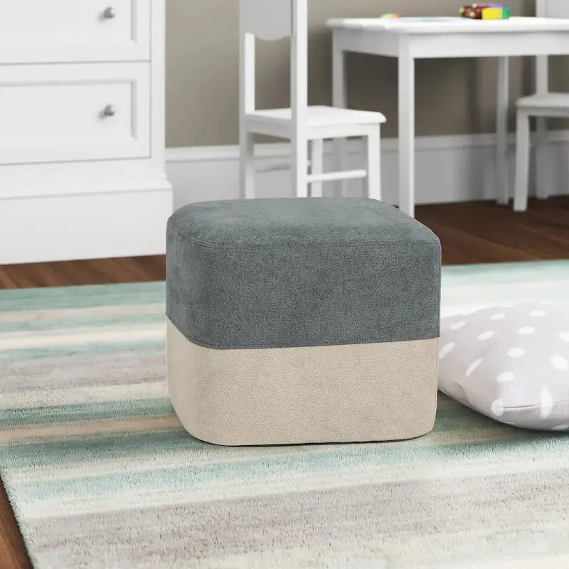 Pouf carré en tissu – Repose-pieds patchwork bicolore