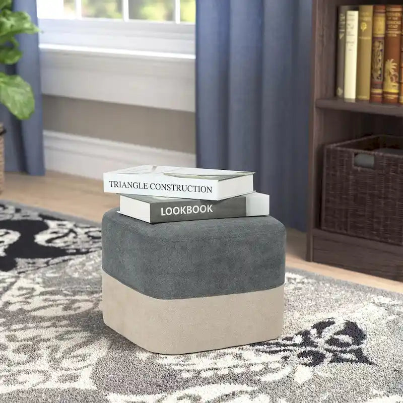 Pouf carré en tissu – Repose-pieds patchwork bicolore