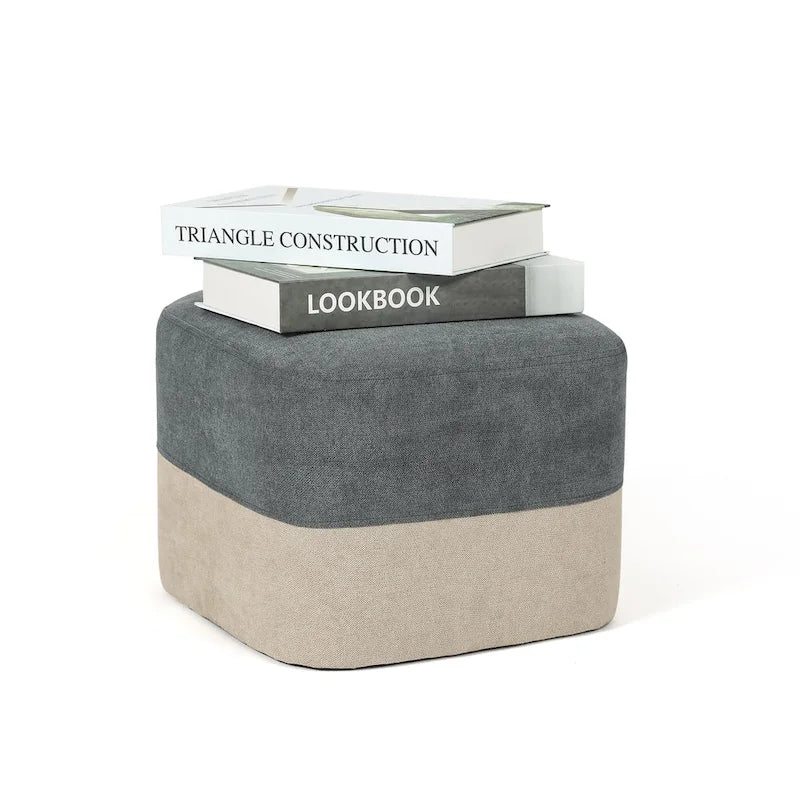 Pouf carré en tissu – Repose-pieds patchwork bicolore