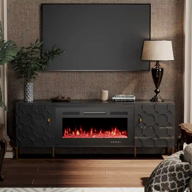 Meuble TV laqué avec cheminée électrique de 36 pouces