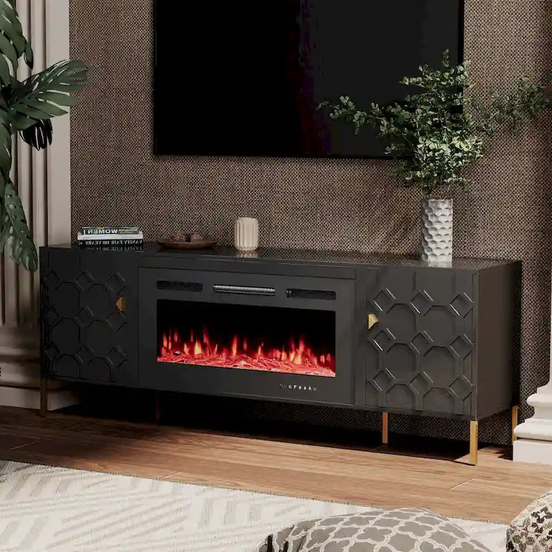 Meuble TV laqué avec cheminée électrique de 36 pouces