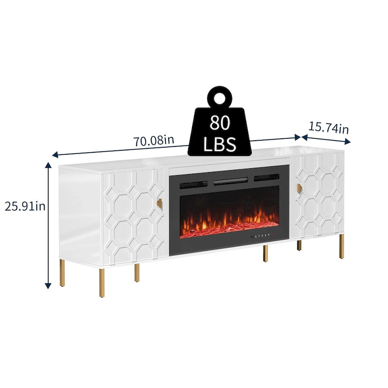 Meuble TV laqué avec cheminée électrique de 36 pouces