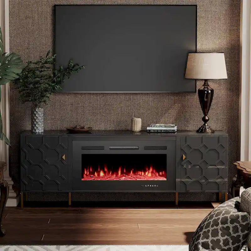 Meuble TV laqué avec cheminée électrique de 36 pouces