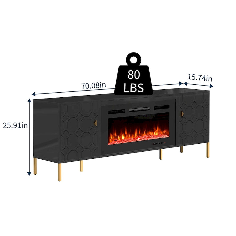 Meuble TV laqué avec cheminée électrique de 36 pouces