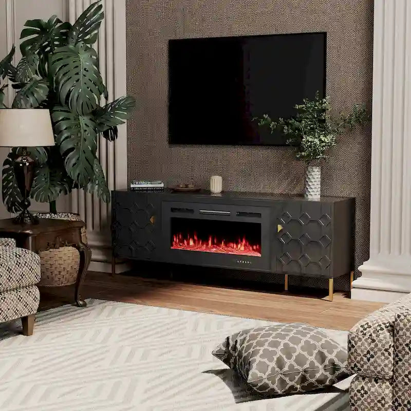 Meuble TV laqué avec cheminée électrique de 36 pouces
