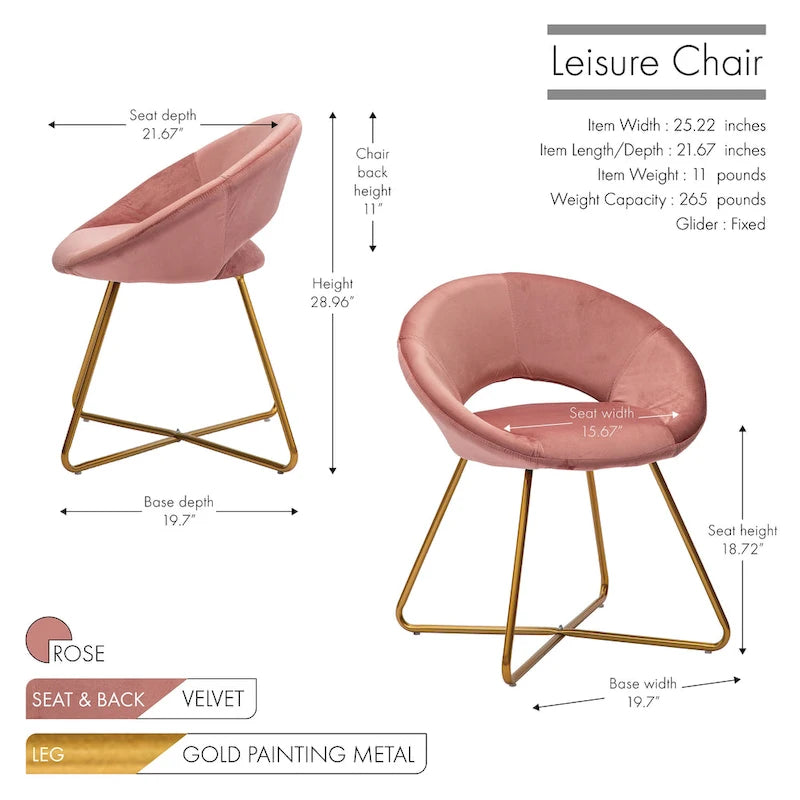 Chaise décorative, Revêtement velours, Pieds dorés