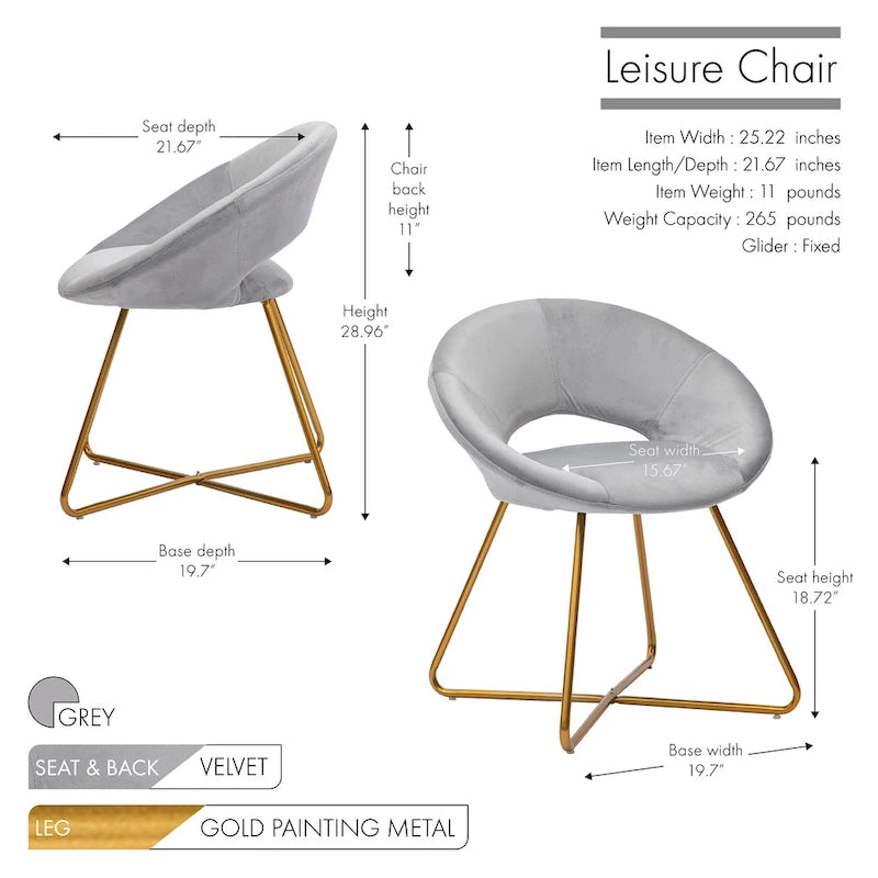 Chaise décorative, Revêtement velours, Pieds dorés