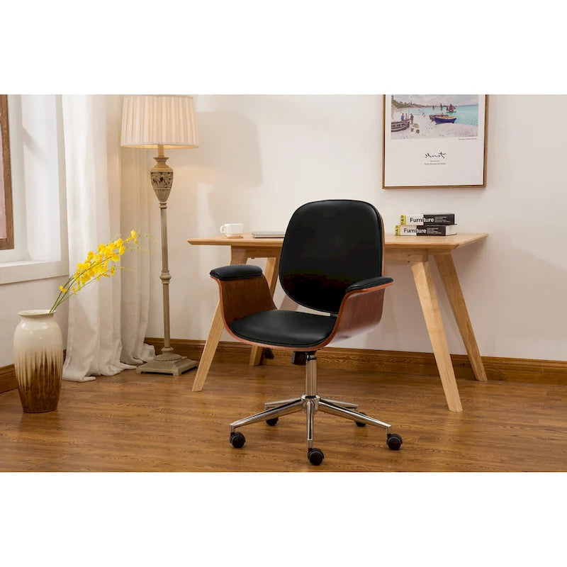 Chaise de bureau en cuir, style mi-siècle