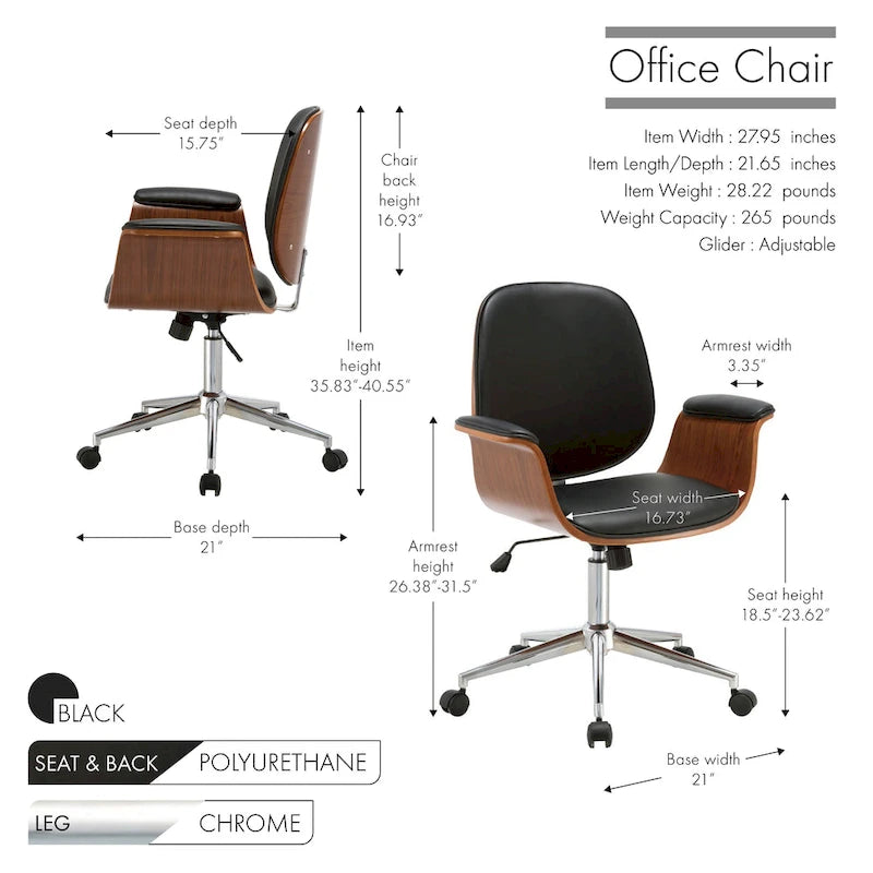 Chaise de bureau en cuir, style mi-siècle