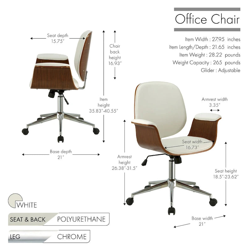 Chaise de bureau en cuir, style mi-siècle