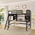 Lit mezzanine double avec étagères de rangement, bureau et échelle