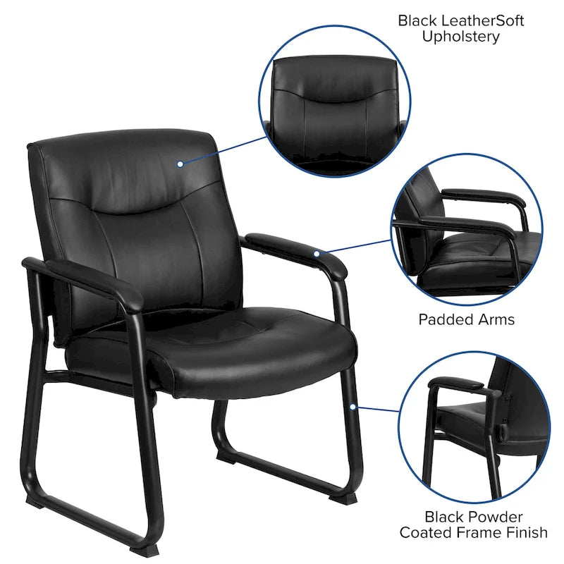 Chaise de réception de direction en cuir souple avec base luge, pour personnes de grande taille et fortes corpulences