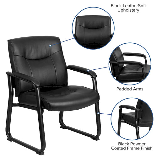 Chaise de réception de direction en cuir souple avec base luge, pour personnes de grande taille et fortes corpulences