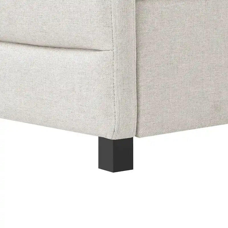 Lit de repos double avec lit gigogne, en tissu de lin capitonné