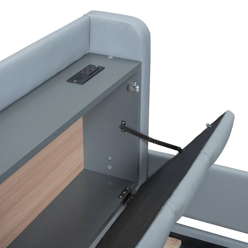 Lit plateforme rembourré avec cadre de lit mère et enfant et système de rangement hydraulique