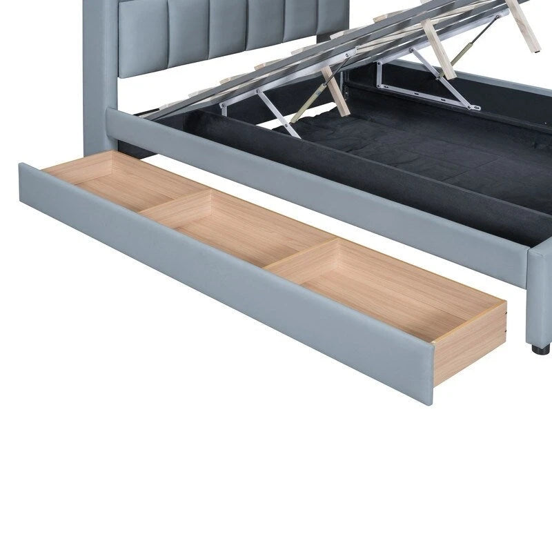 Lit plateforme rembourré avec cadre de lit mère et enfant et système de rangement hydraulique