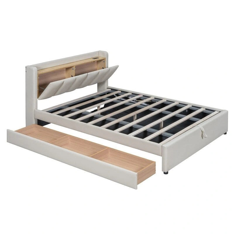 Lit plateforme rembourré avec cadre de lit mère et enfant et système de rangement hydraulique