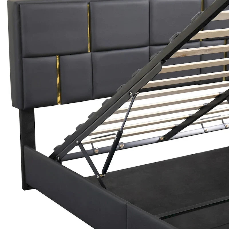 Lit plateforme tapissé avec pouf de rangement