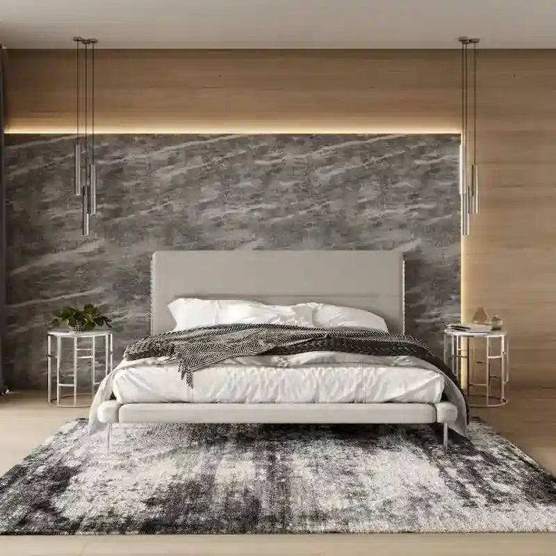 Modrest Bergeron Contemporary Cream Woven Fabric Bed