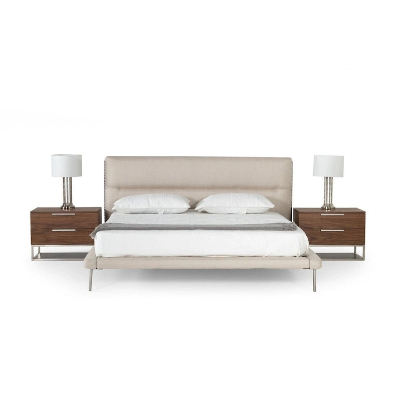 Lit en tissu tissé beige moderne