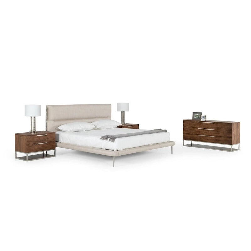 Lit en tissu tissé beige moderne