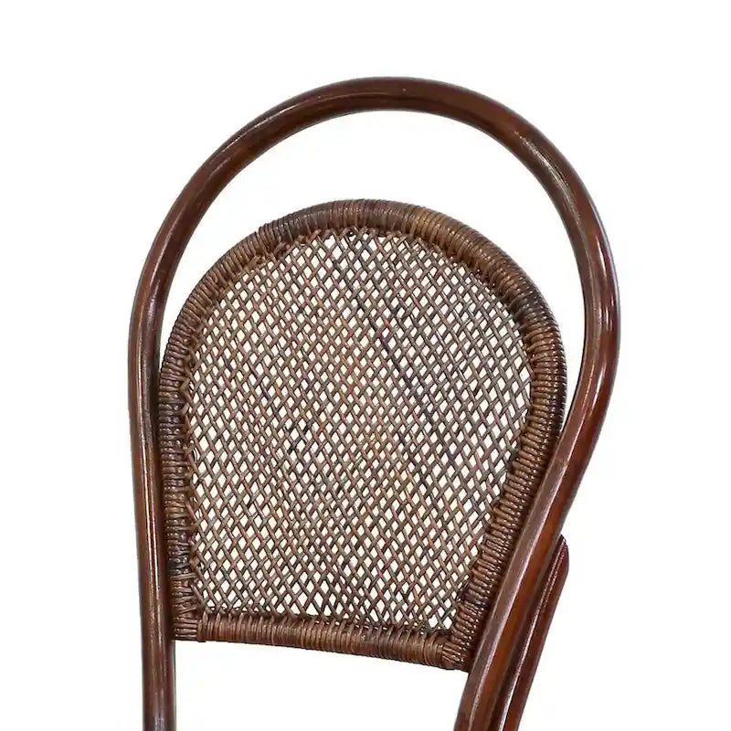 Chaise classique en bois sans accoudoirs, rotin, dossier incurvé, bicolore, marron