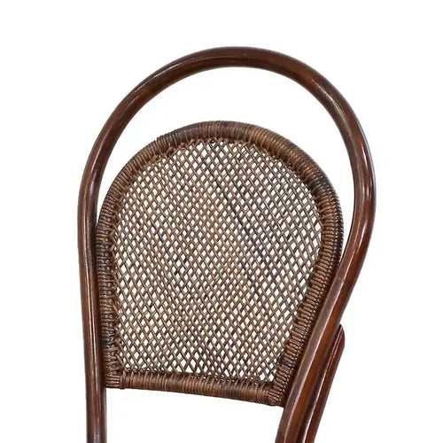 Chaise classique en bois sans accoudoirs, rotin, dossier incurvé, bicolore, marron