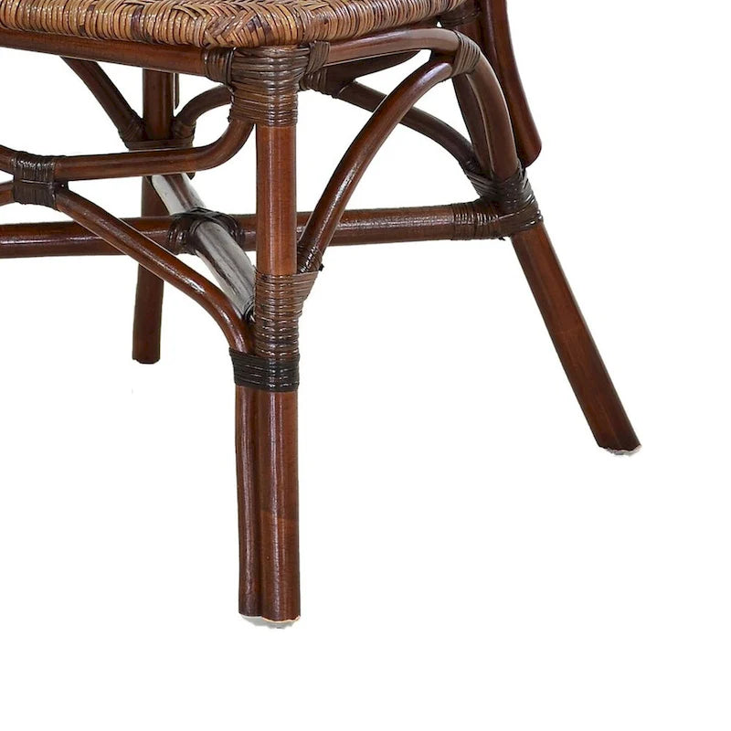 Chaise classique en bois sans accoudoirs, rotin, dossier incurvé, bicolore, marron