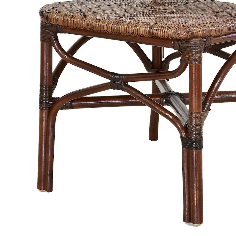 Chaise classique en bois sans accoudoirs, rotin, dossier incurvé, bicolore, marron