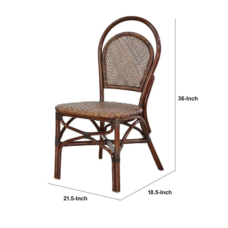 Chaise classique en bois sans accoudoirs, rotin, dossier incurvé, bicolore, marron