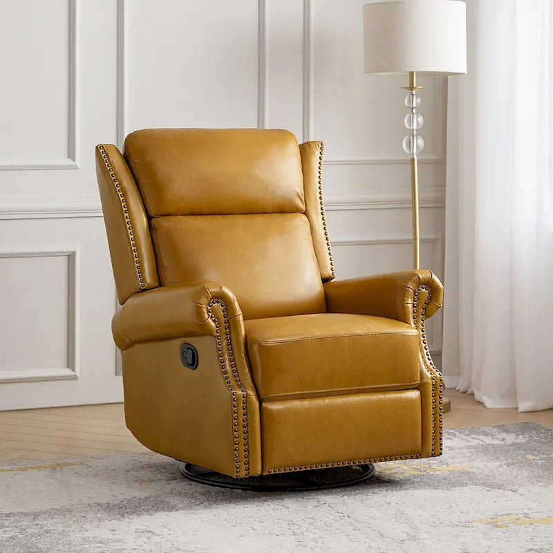 Fauteuil inclinable pivotant et coulissant en cuir véritable