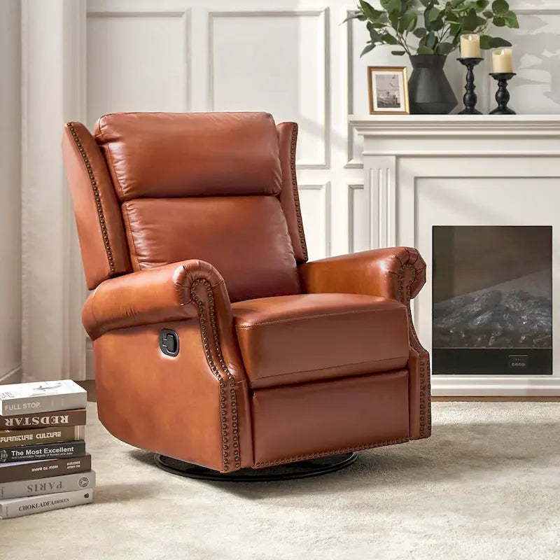 Fauteuil inclinable pivotant et coulissant en cuir véritable