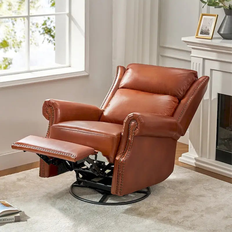Fauteuil inclinable pivotant et coulissant en cuir véritable