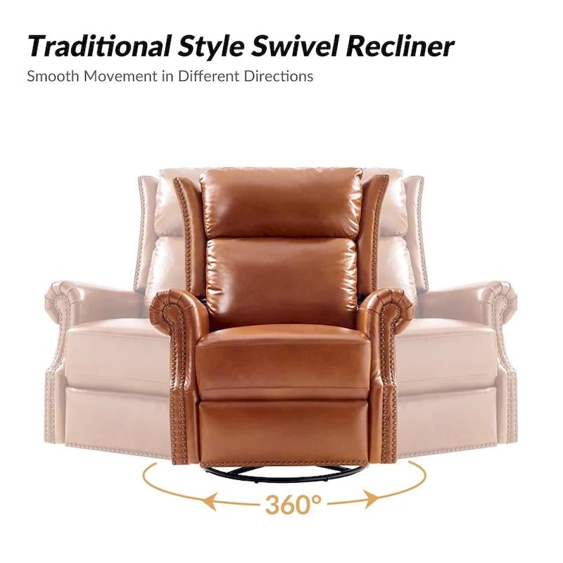 Fauteuil inclinable pivotant et coulissant en cuir véritable