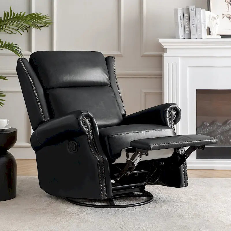 Fauteuil inclinable pivotant et coulissant en cuir véritable