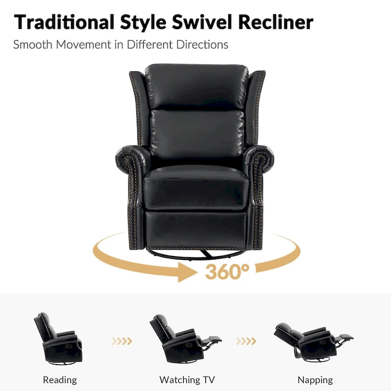 Fauteuil inclinable pivotant et coulissant en cuir véritable