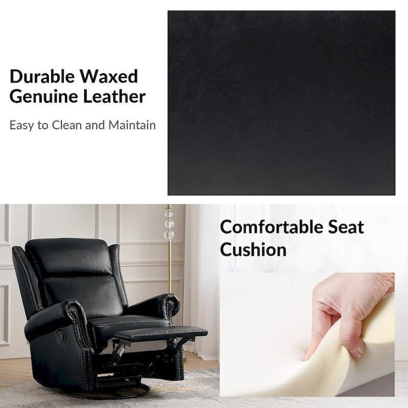 Fauteuil inclinable pivotant et coulissant en cuir véritable