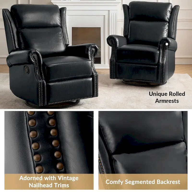 Fauteuil inclinable pivotant et coulissant en cuir véritable