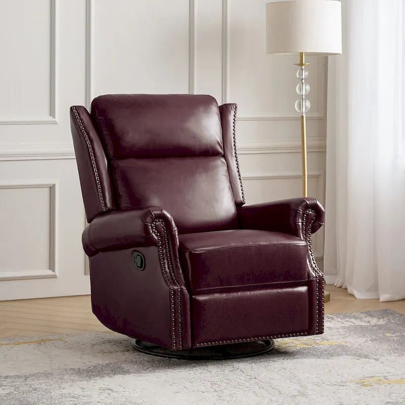 Fauteuil inclinable pivotant et coulissant en cuir véritable
