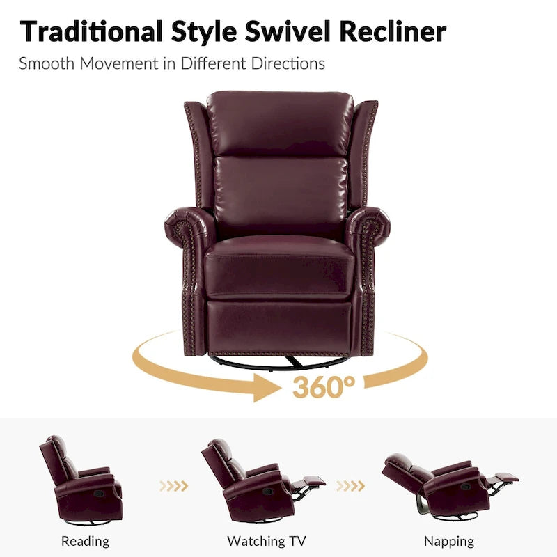 Fauteuil inclinable pivotant et coulissant en cuir véritable